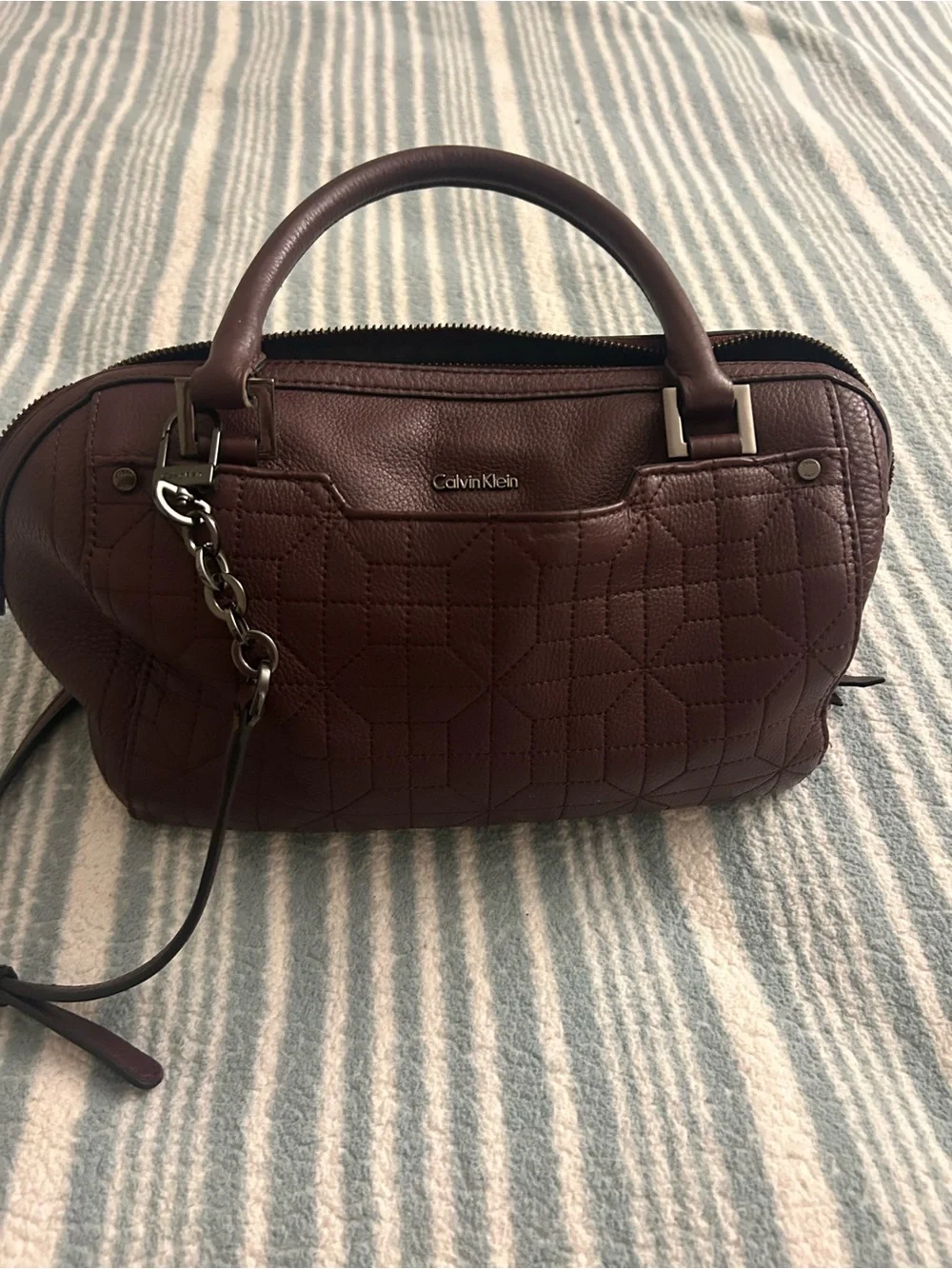 Calvin Klein Quilted Satchel in Burgundy